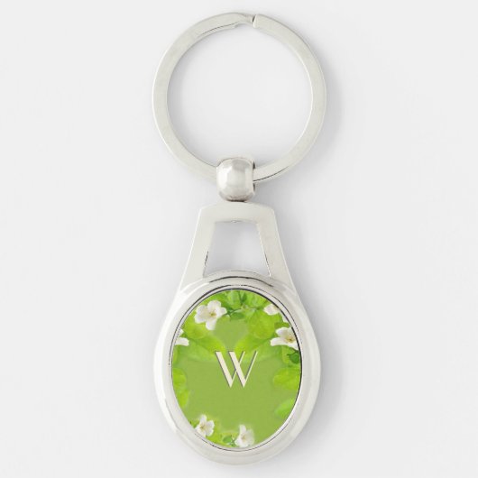Porte-clés Fleurs blanches avec monogramme (Devant)