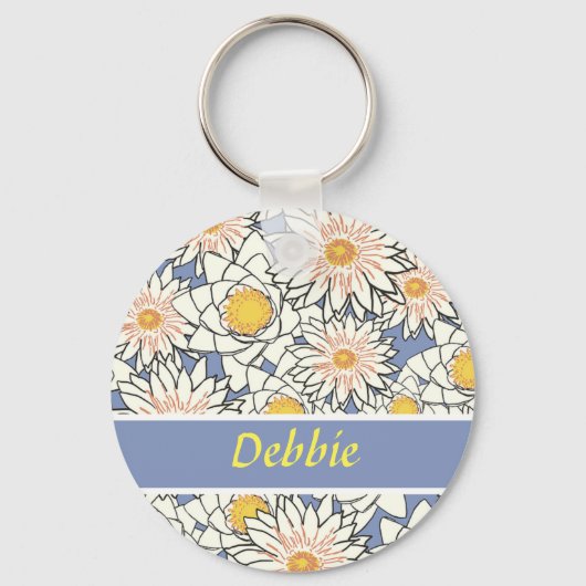 Porte-clés Fleurs blanches en bleu (Recto)