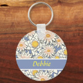Porte-clés Fleurs blanches en bleu (Recto)