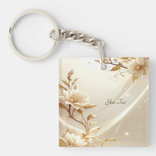 Porte-clés Fleurs Blanches et Dorées (Devant)