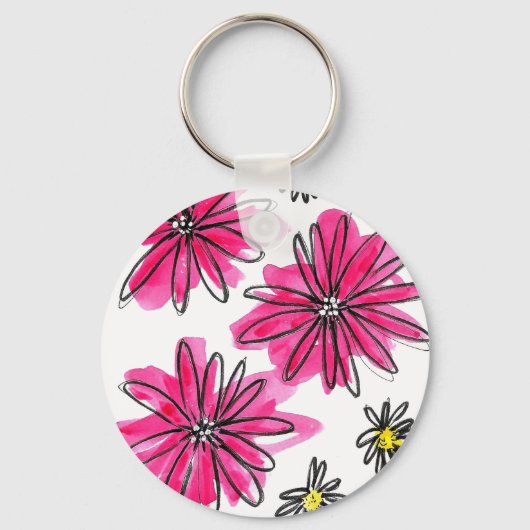 Porte-clés Fleurs blanches et roses (Recto)