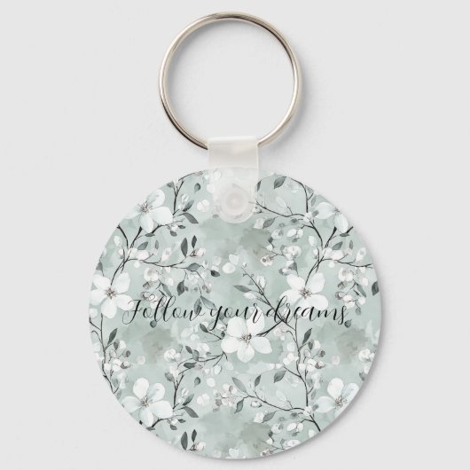 Porte-clés Fleurs blanches gris chic (Recto)