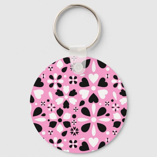 Porte-clés Fleurs blanches noires mignonnes (Recto)