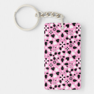 Porte-clés Fleurs blanches noires mignonnes
