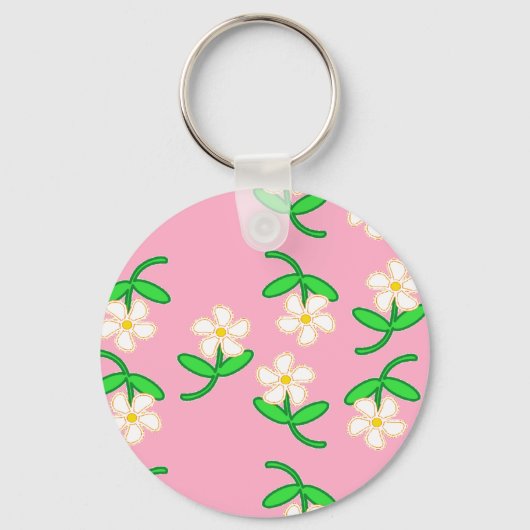 Porte-clés Fleurs blanches roses (Recto)