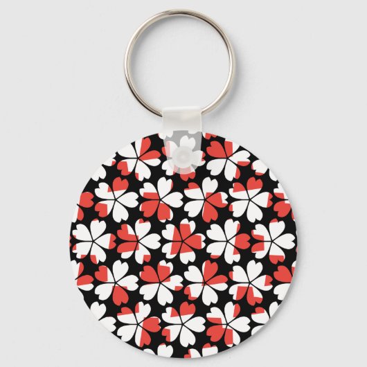 Porte-clés Fleurs blanches rouges mignons motif (Recto)