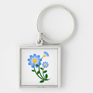 Porte-clés Fleurs bleues