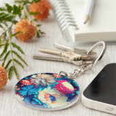 Porte-clés Fleurs bleues Arrière - plan-1 (Devant Droit)