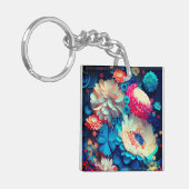 Porte-clés Fleurs bleues Arrière - plan-1 (Devant gauche)