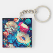 Porte-clés Fleurs bleues Arrière - plan-1 (Dos)