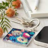 Porte-clés Fleurs bleues Arrière - plan-1 (Devant Droit)