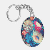 Porte-clés Fleurs bleues Arrière - plan-1 (Devant gauche)