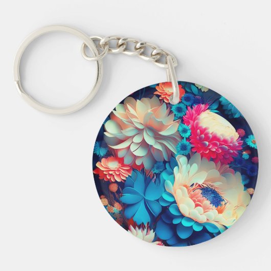 Porte-clés Fleurs bleues Arrière - plan-1 (Devant)