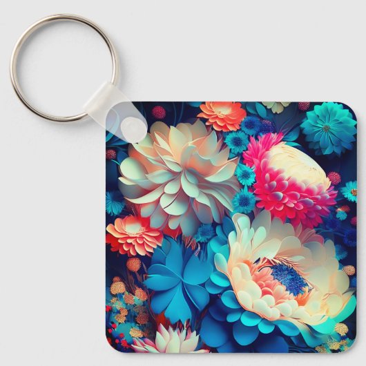 Porte-clés Fleurs bleues Arrière - plan-1 (Recto)