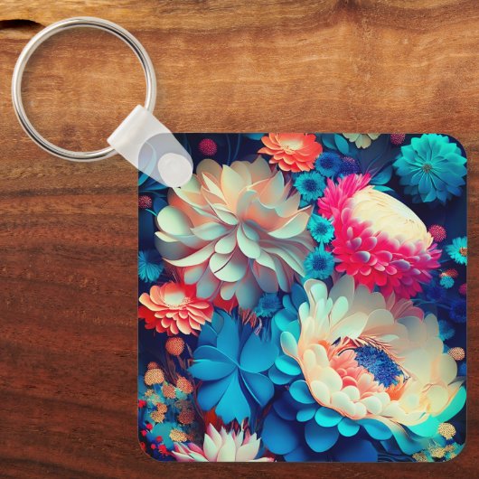 Porte-clés Fleurs bleues Arrière - plan-1 (Recto)