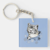 Porte-clés Fleurs bleues de Snowflakes Léopard de neige (Devant)