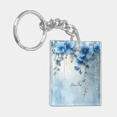 Porte-clés Fleurs Bleues et Perles (Devant gauche)