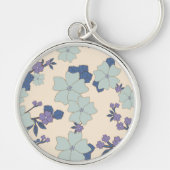 Porte-clés Fleurs Bleues, Fleurs Violettes, Motif Floral (Devant)