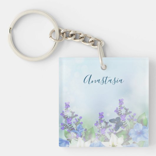 Porte-clés Fleurs bleues modernes (Devant)