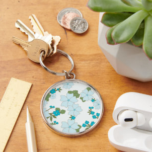 Porte-clés Fleurs Bleues, Motif Floral, Motif De Fleurs
