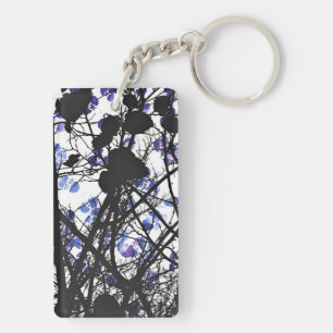 Porte-clés Fleurs bleues sur l'arbre d'hiver concept art numé