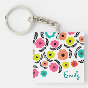 Porte-clés Fleurs Brillantes Modernes et Personnalisées avec