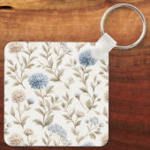 Porte-clés Fleurs Brunes Bleues Crème Monogramme Initial Nom (Verso)
