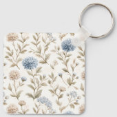 Porte-clés Fleurs Brunes Bleues Crème Monogramme Initial Nom (Dos)