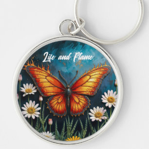 Porte-clés Fleurs chamomiles de papillon d'insecte orange vif