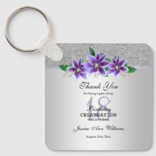 Porte-clés Fleurs Clematis et Argent Classy 18e anniversaire