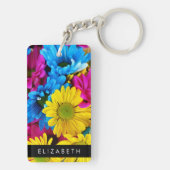 Porte-clés Fleurs colorées, Faisées, Boho, Votre Nom (Dos)