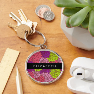 Porte-clés Fleurs Dahlia, Fleurs Colorées, Votre Nom
