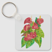 Porte-clés fleurs d'anthurium rouge (Recto)