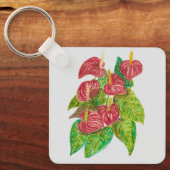 Porte-clés fleurs d'anthurium rouge (Recto)