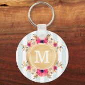 Porte-clés Fleurs d'aquarelle à la menthe Faux or Monogramme (Recto)