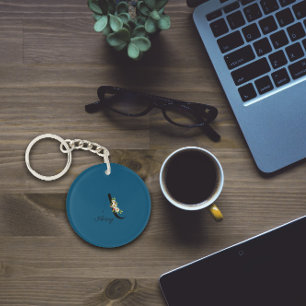 Porte-clés Fleurs d'aquarelle monogramme bleu Porte - clé acr