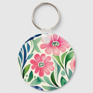 Porte-clés Fleurs d'aquarelle rose Art