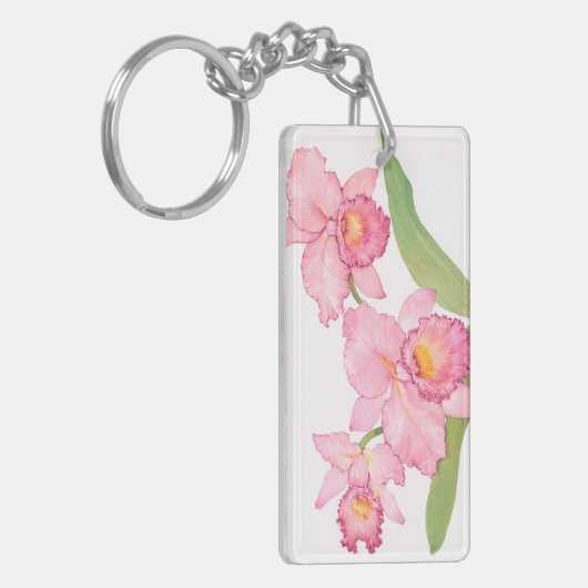 Porte-clés Fleurs d'aquarelle rose exotique (Devant gauche)