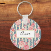 Porte-clés Fleurs d'aquarelle rose sur bandes (Recto)