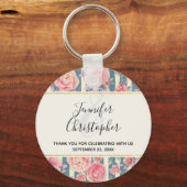 Porte-clés Fleurs d'aquarelle rose sur bandes Mariage Keychai (Recto)