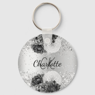 Porte-clés Fleurs d'argent nom élégant