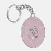 Porte-clés Fleurs d'argent sur le symbole OM rose (Devant gauche)