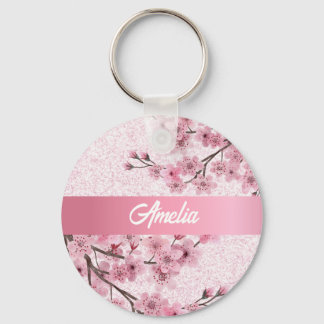 Porte-clés Fleurs de cerises florales Parties scintillant ros
