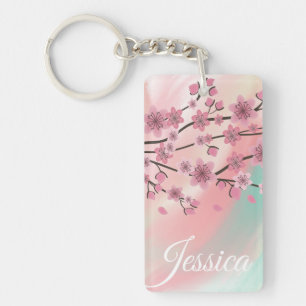 Porte-clés Fleurs de cerisier botaniques tombant ombré art