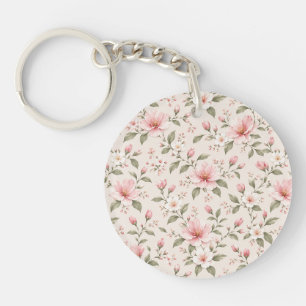 Porte-clés Fleurs de cerisier rose tendre, motif floral sans