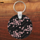 Porte-clés Fleurs de cerisiers roses sur le noir (Recto)