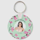 Porte-clés Fleurs de cerisiers roses, Vert menthe, photo (Recto)