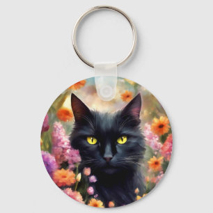 Porte-clés Fleurs de chats noirs Jardin Chat 736