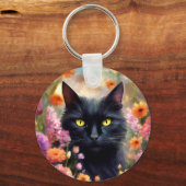 Porte-clés Fleurs de chats noirs Jardin Chat 736 (Verso)