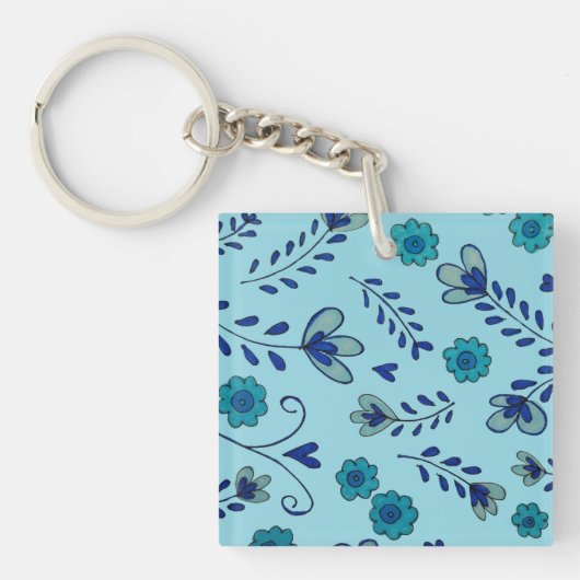 Porte-clés Fleurs de chinoiserie bleues (Devant)